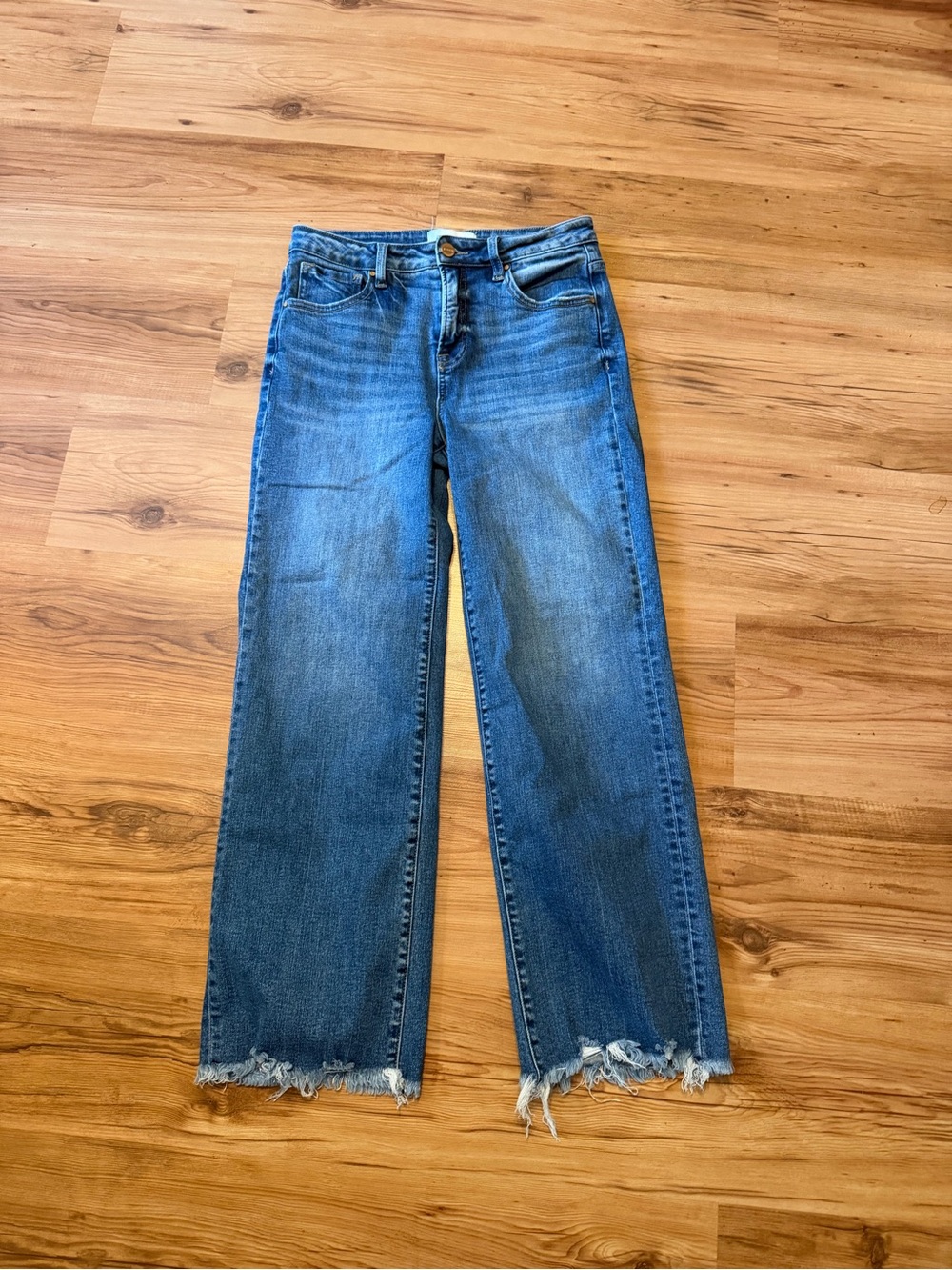 Women's Blue Wide-Leg Frayed-Hem Jeans
